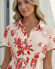 Hanae Cream Multi Dress | Women's Tropical Shirt Dress