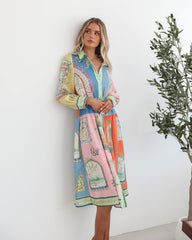 Jalisi Multi Print Dress | Women's Printed Midi Shirt Dress