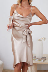 Jessica Champagne Dress | Women's Satin Cowl Neck Dress