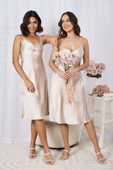 Keke Champagne Dress | Women's Satin Slip Midi Dress