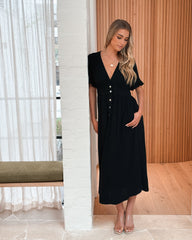 Korbela Dress - Black | Women's Linen Midi Dress