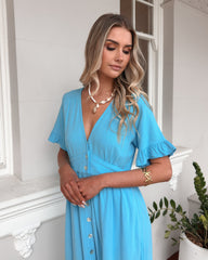 Korbela Dress Sky Blue | Women's Linen Midi Dress