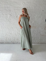 Laney Green Striped Smocked Tunic Maxi Dress