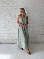 Laney Green Striped Smocked Tunic Maxi Dress