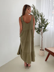 Lydia Khaki Dress | Women's Linen Blend Midi Dress