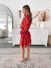 Neary Red Watercolour Dress | Women's Printed Mini Dress