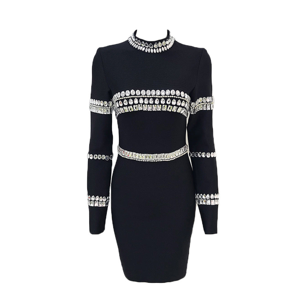 Rhinestone Bandage One Piece Dress Elegant Bodycon Sheath Ladies Party Dress