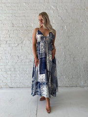 Paisley Navy Patchwork Midi Dress