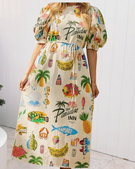 Philomene Multi Print Dress | Women's Tropical Midi Dress