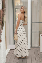 Rhiannon Beige Spot Dress | Women's Polka Dot Maxi Dress