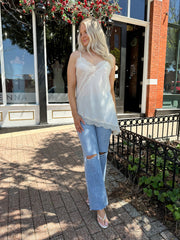 Riley Cream Lace Trim Asymmetrical Top