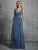 Shoulder deep V-neck silver sequin belt pleated chiffon slit skirt Evening gown Ball dress Party dress Bridesmaid dress