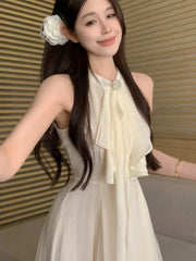 Elegant Halter Ruffles Short Dresses for Women Diamond Sleeveless A-line Sexy Evening Party Dress Prom Korean Chic Vestido Mujer