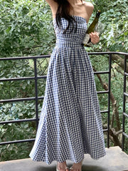 Casual Strapless Midi Dresses for Women Striped Sleeveless A-line Korean Chic Summer New  Party Dress Vestidos Mujer