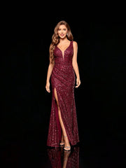 Shoulder V-neck waist pleated sequin slit fishtail skirt Evening gown Ball dress Party dress Bridesmaid dress