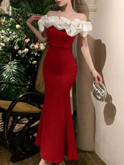 Sexy Bodycon Off Shoulder Party Dress Women  New Slim Waist Patchwork Elegant Lady Fashion Prom Robe Long Vestidos Mujers