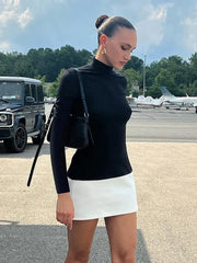 Turtleneck Splice Long Sleeve Mini Dress Women’s Fashion Contrast Color Bodycon Sexy Dresses Autumn New Club Party Dress