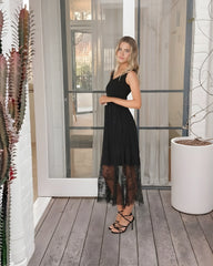 Sheneka Dress Black Lace | Women's Lace Midi Dress