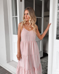 Sona Pink Stripe Dress | Women's Linen Midi Dress
