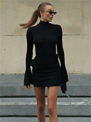 Autumn Ruffled Patchwork Mini Dress Women’s Long Sleeve High Waist Fashion Elegant Dress Ladies Skinny Party Dress