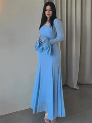 Fashion Autumn Ruffled Long Dress Women Bandage Slim High Waist Elegant Patchwork Party Dress Women’s Chiffon Maxi Dress