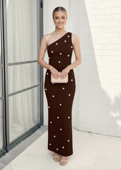 Velisse Dress Chocolate Spot | Women's Polka Dot One Shoulder Maxi Dress