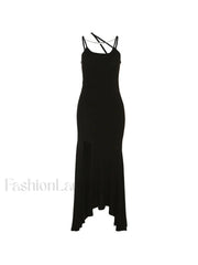 Asymmetric High Slit Bodycon Maxi Dress