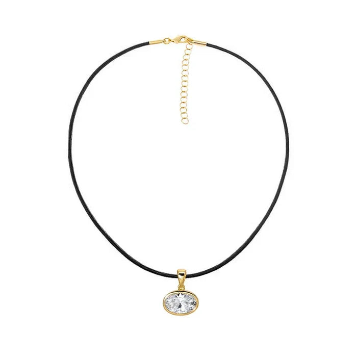 CZ Oval Bezel Charm & Rope Choker Necklace