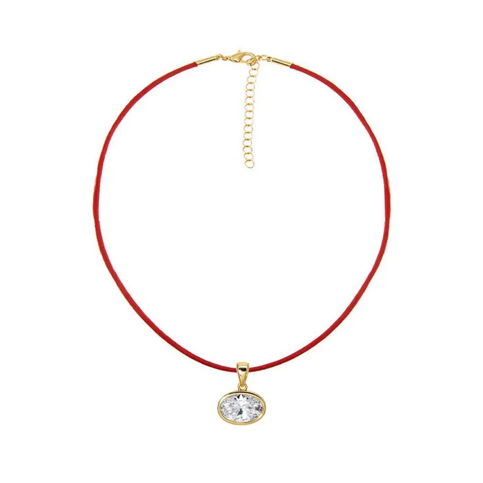 CZ Oval Bezel Charm & Rope Choker Necklace