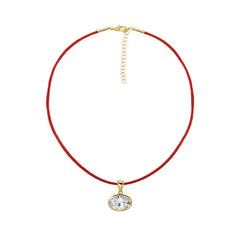 CZ Oval Bezel Charm & Rope Choker Necklace