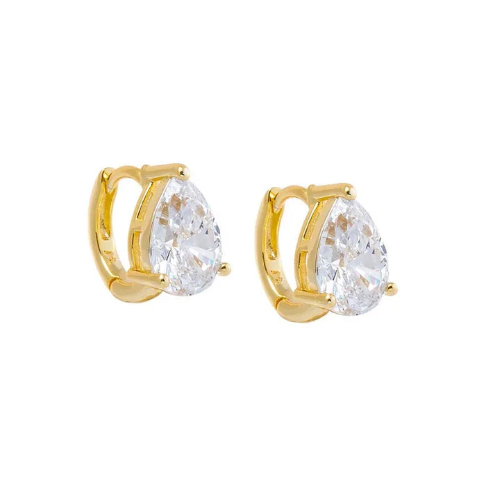 CZ Pear Stud Huggies