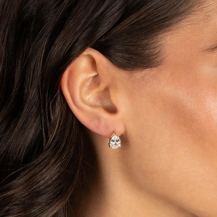 CZ Pear Stud Huggies