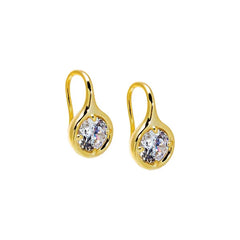 CZ Rounded Bezel Fish Hook Huggies
