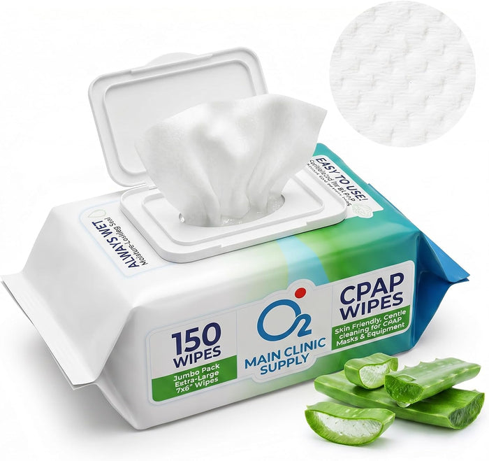 Main Clinic Supply CPAP Mask Cleaning Wipes – 150 Jumbo Count | Alcohol-Free, Unscented, Lint-Free CPAP Mask Wipes | 7" x 6" Cleaning Wipes for Masks, Cushions & Headgear
