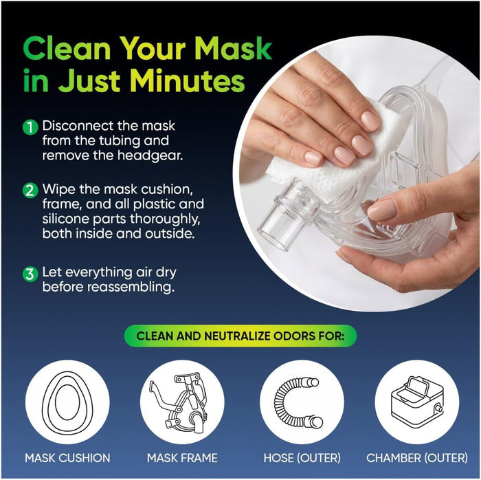 Main Clinic Supply CPAP Mask Cleaning Wipes – 150 Jumbo Count | Alcohol-Free, Unscented, Lint-Free CPAP Mask Wipes | 7" x 6" Cleaning Wipes for Masks, Cushions & Headgear