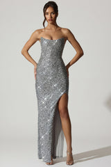 Embellished Corset Gown in Silver