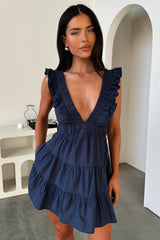 Shaylee Frill V-Neck Mini Dress - Navy