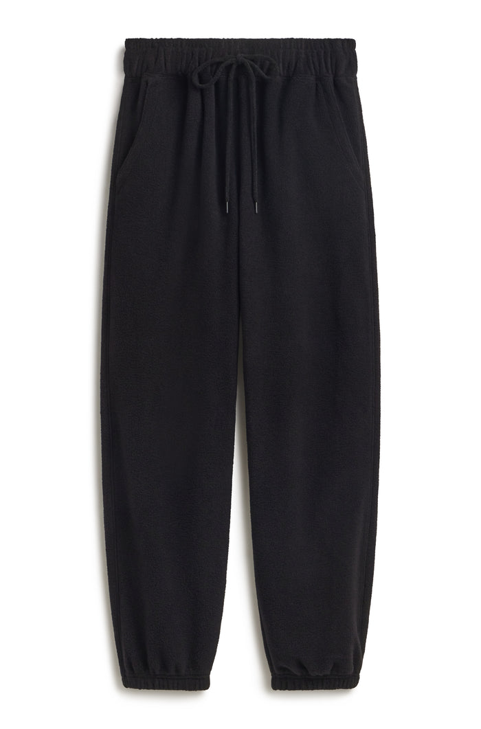 Black flannel sweatpants against a white background